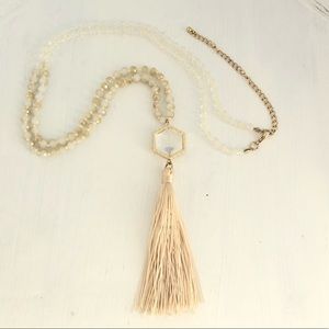 Gold And Crystal Beaded Tassel Necklace